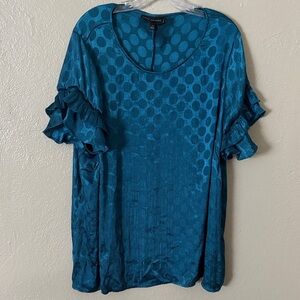 Lane Bryant Women’s Plus Size Polka Dot Ruffle Short Sleeve Blouse Teal Size 24